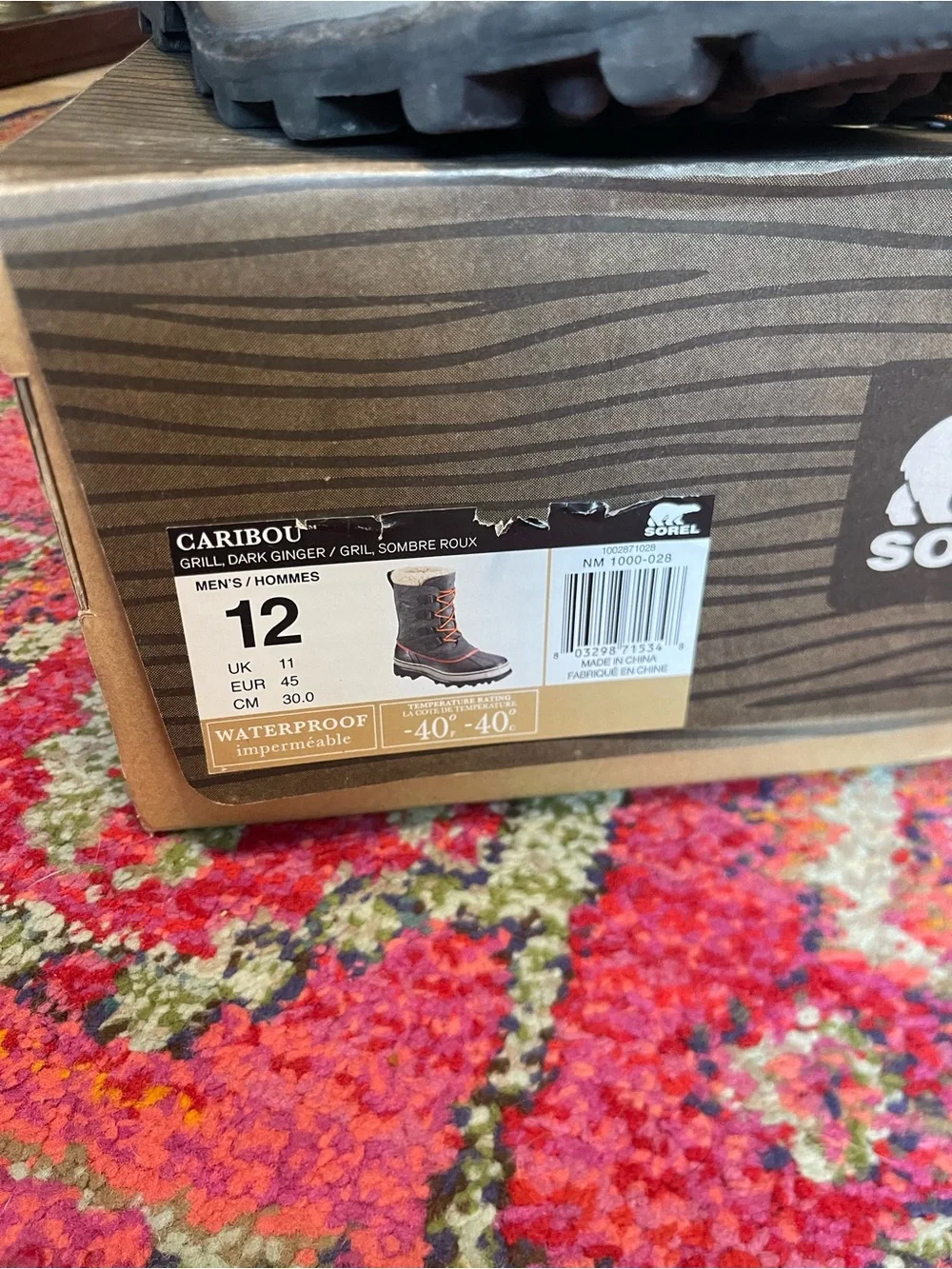 Sorel Men’s Caribou Waterproof Grill Dark Ginger sz 12